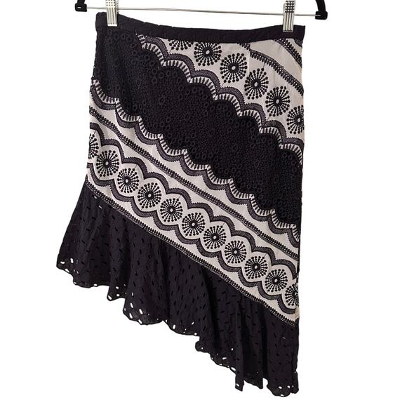 Eva Franco Anthropologie Asymmetrical Flamenco Midi Skirt Navy White, size 8 - Picture 11 of 11